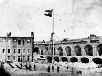C.S.A. flag flying over Fort Sumter.